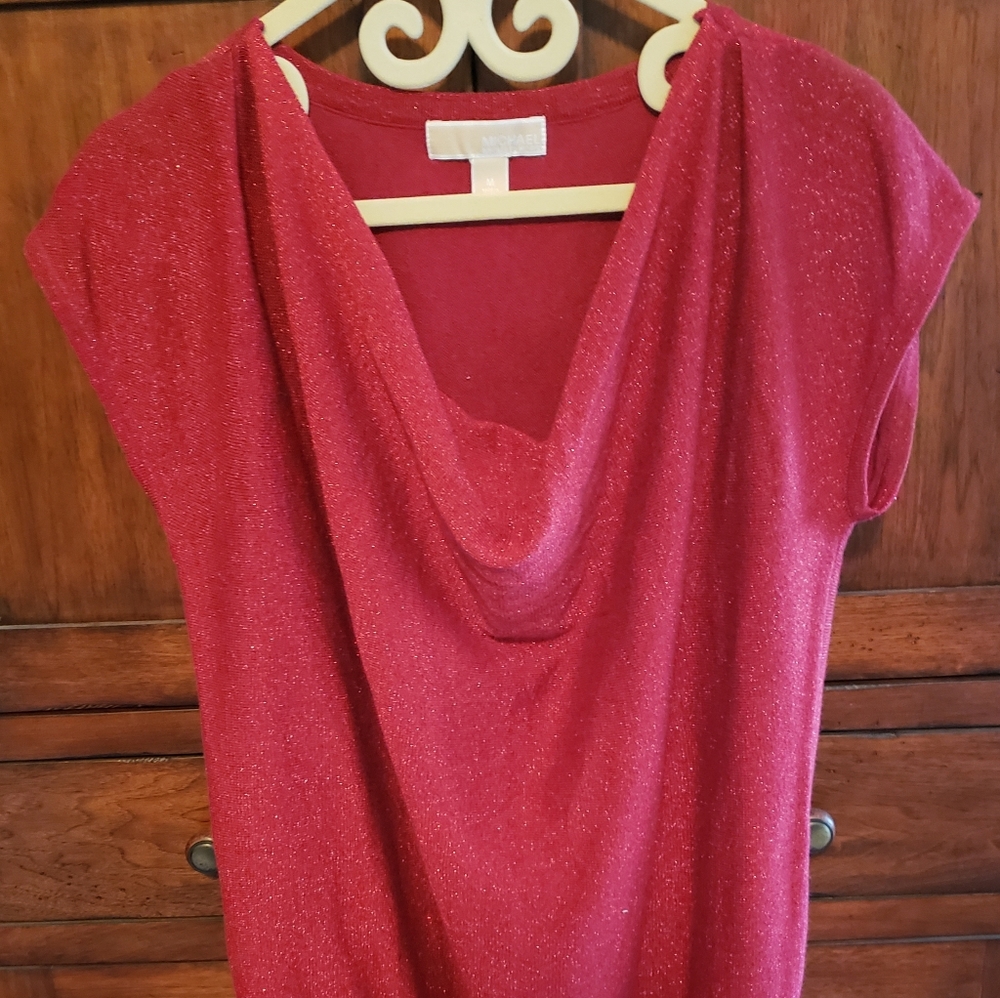 Michael Kors red sparkle holiday top